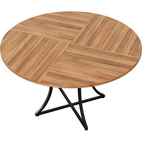 Tavolo da pranzo rotondo 100 cm in MDF effetto noce con base in metallo nero e piano inferiore (1/5)