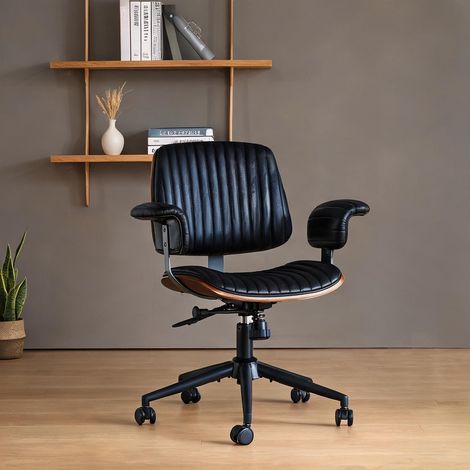 Chaise de bureau coloris noir en cuir métal 73 x 59 x 87 cm (1/5)