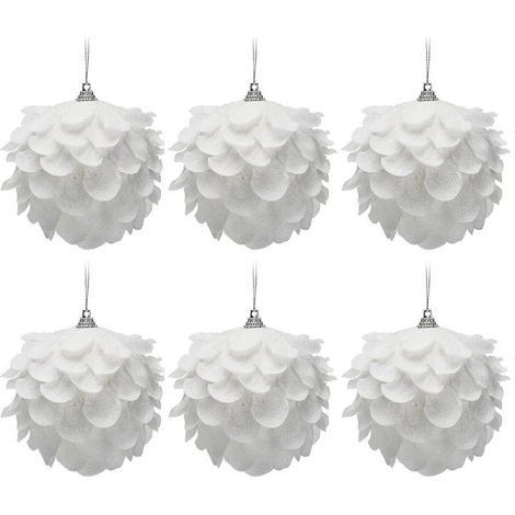 6 adornos navideños blancos con purpurina en forma de bola, adornos brillantes para el árbol de Navidad, adornos navideños colgantes, decoración para el árbol de Navidad. (1/5)