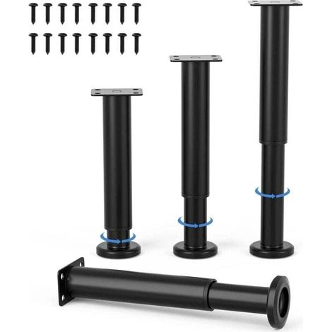 ZVD 4 Pièces Pieds de Meubles Réglables 18cm Noir Jambe de Table Rond en Métal pour Canapé Armoire Lit avec Vis (1/4)