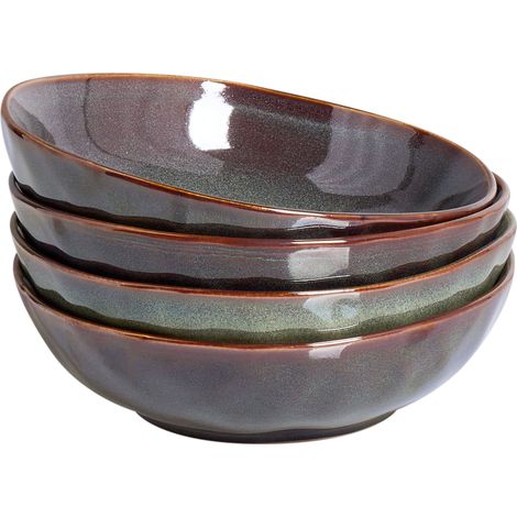 Conjunto de 4 platos hondos cuenco para pasta de gres caolín artesanal acabado esmalte reactivo verde oscuro Thyme (1/5)