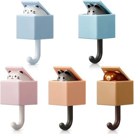 Lot de 5 Patères Murales Chat, Crochets Waterproof pour Sacs, Chapeaux et Accessoires (1/5)