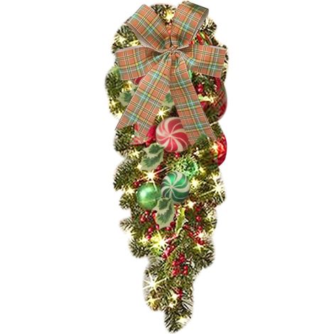 Guirlande De Porte - Couronne De Noël En Branches Séchées Et Vigne Artificielle - Pour Porte D'Entrée Mur Cheminée Arbre De Noël - 40 Cm - 1 Pièce (1/5)
