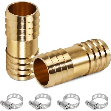 Lot de 2 raccords de tuyau en laiton 1/2" avec 4 colliers de serrage en acier inoxydable - Raccord de tuyau en laiton - 2 voies pour tuyau d'arrosage de 1/2" (1/5)