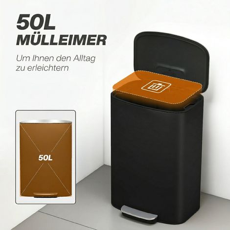 Küchenabfalleimer, 50 Liter, mit Pedal, Verriegelungsfunktion, Deckel mit Soft-Close-Funktion, Pedal, schwarz. (1/5)