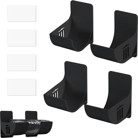 Support Sac Poubelle - Lot de 4 - Plastique Noir - Fixation Adhésive Sans Perçage - Rangement Porte Armoire Cuisine - 6,9 x 3,9 x 6,4 cm (1/5)