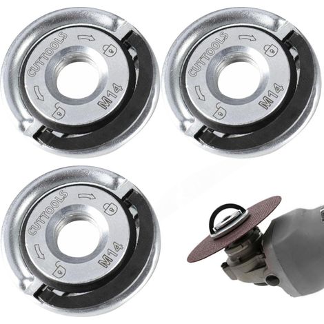 Lot de 3 écrous de serrage rapides M14 avec levier, pour meuleuse d'angle et meuleuse à tronçonner, changement rapide sans outil, écrou de serrage en métal robuste, maintien sûr et compatible (1/5)