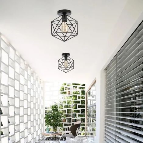 U-DO Plafonniers Industriel Rétro Diamant Noir Abat-jour Luminaire E27 pour Chambre Salle à Manger (1/4)