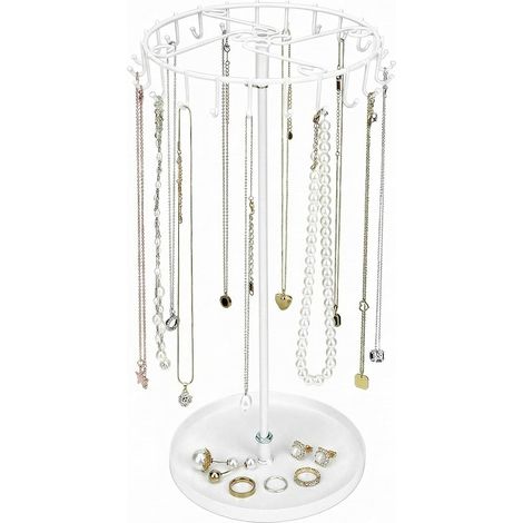 ® Présentoir à Bijoux Rotatif avec 23 Crochets, Porte Bijoux pour Collier, Bracelets, Montre, Bagues et Boucles, Blanc (1/5)