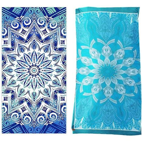 Lot de 2 serviettes de plage absorbantes à séchage rapide en microfibre, idéales pour le yoga, le sport, la natation et le bain (70 x 140 cm). (1/5)