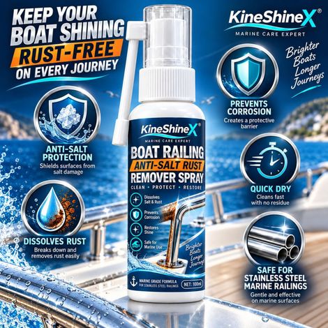 KineShineX Yacht- und Schiffsreling-Antisalz- und Rostentfernungsspray, Edelstahl-Metall-Rostentferner und Reiniger. (1/5)
