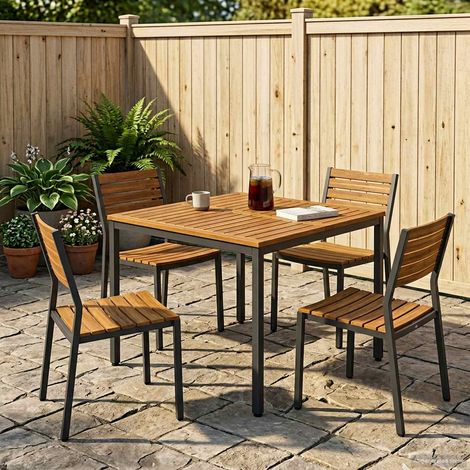 vidaXL Tavolo da cena da giardino Naturale e Nero 110 x 108,5 x 75 cm