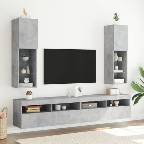 Muebles de TV con luces LED 2 uds gris hormigón 30,5x30x102 cm vidaXL