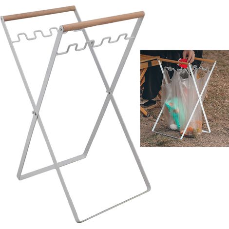 Support de sac poubelle en fer pour extérieur pliable à feuilles camping Blanc (1/5)