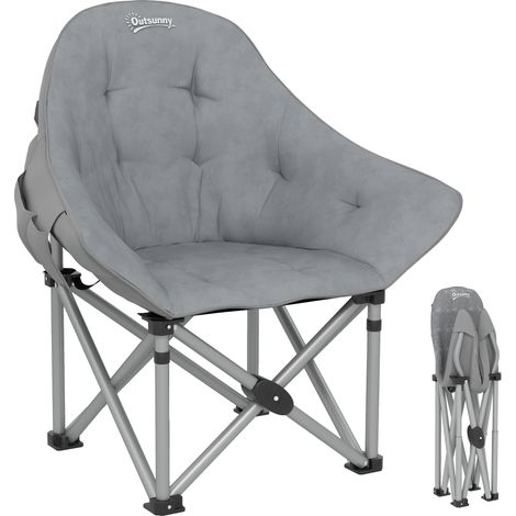 Chaise de camping pliante portable et légère avec siège rembourré, poches latérales et sac de transport, gris foncé