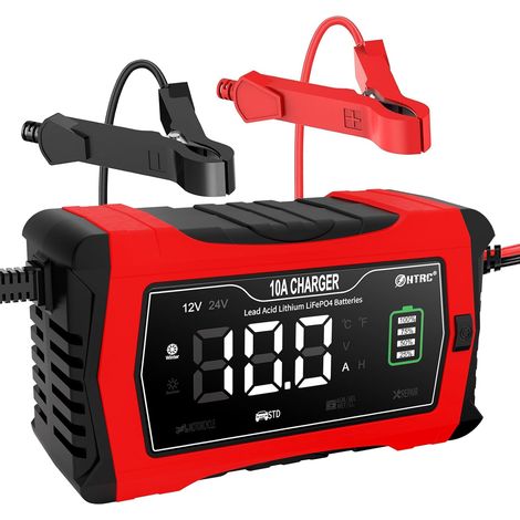 10A Chargeur de Batterie Voiture 12V/24V, Chargeur Batterie Mainteneur et Automatique Réparation Fonction pour Bateaux SUV/Batteries au Lithium LiFePO4 Plomb-Acide (AGM, Gel, MF, EFB, SLA etc) (1/5)