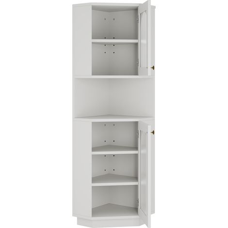 Armoire d'angle pour salle de bain avec éclairage, 2 étagères réglables, 45 x 45 x 166,5 cm, blanc (1/5)