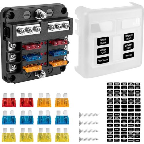 6-way fuse box, specially designed for motorhomes and yachts, multi-fuse box with LED display and screw wiring.