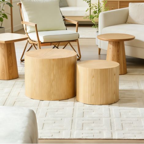 Mesas centro nido ahorra espacio MDF Natural OKMYHOME (1/3)