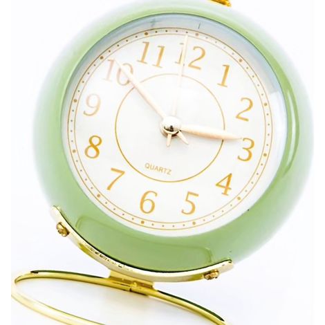 Reloj de mesa silencioso de cuarzo con base redonda, color verde oliva, con luz nocturna resistente a la corrosión para oficina/habitación. (1/4)