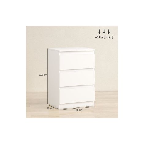 Ensemble de 2 tables de chevet blanches avec 3 tiroirs, format 40 x 30 x 59,5 cm, pour chambre et salon (1/5)