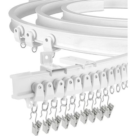 tringle  Rideaux - Environ 5 M De Long, Tringle  Rideaux Flexible Pour Les Baies Vitres, Supports Muraux En Plastique Robustes Et Incurvs Pour Le (1/5)