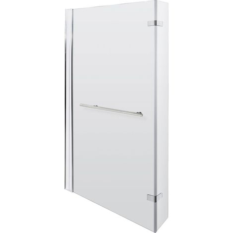 6mm Toughened Safety Glass Reversible L-Shaped Bath Fixed Screen Hinged Return with Rail - Chrome (1/5)