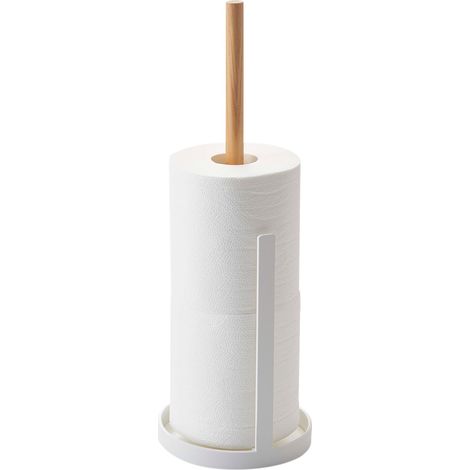 Yamazaki 2346 TOSCA Porta carta igienica, bianco, Acciaio/Legno, minimalista, 13 x 13 x 37.5 cm (1/3)