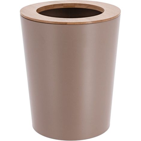 Poubelle de salle de bain 5L en métal Cappuccino avec couvercle en Bambou - TENDANCE (1/3)