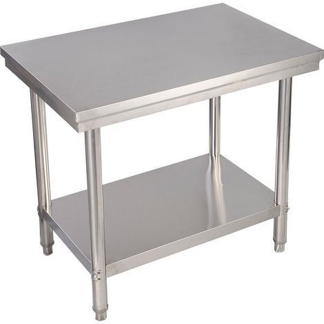 Mesa de cocina de acero inoxidable mesa de trabajo mesa gastro con estante intermedio 92x61x90cm