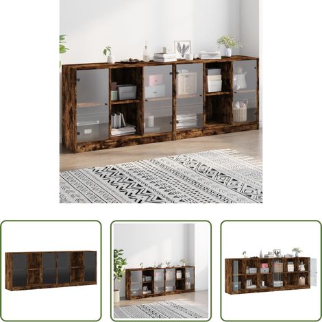 Rangement de livres - Bibliothèque avec portes chêne fumé 204x37x75 cm (1/5)