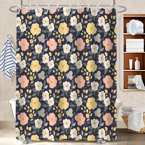Ensemble rideau de douche polyester avec anneaux 180x180 souple et fluide bâche de douche pour campin (1/5)