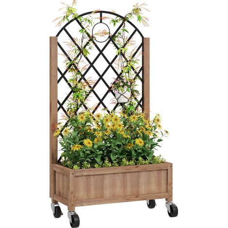 Brown and Black Wooden Planter with Metal Trellis for Outdoor Gardening and Decorative Use (1/5)