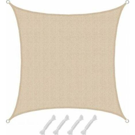 Voile d'ombrage UV 2x2 m HDPE Carré Protection Solaire Toile de Jardin Beige (1/3)