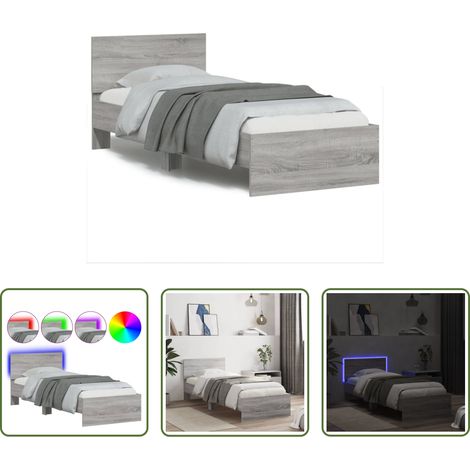 LED-Leuchten - Bettgestell mit Kopfteil und LED-Leuchten Grau Sonoma 90x200 cm (1/5)