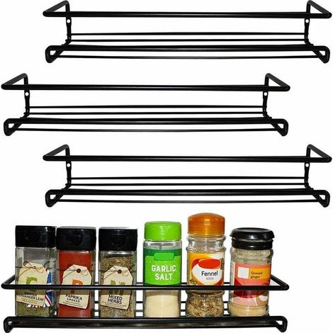 Étagère à épices murale noire (ensemble de 4) - Pour murs de cuisine et armoires à un niveau - Étagère à épices murale pour cuisine (SKU produit : 94940189 SKU Offre : lehuamwj742) (1/4)