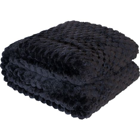 Coperta decorativa in microfibra Mikos, nera, con motivo a trama, 160x200 cm (1/3)