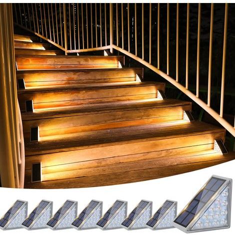 Set di 8 luci solari per esterni impermeabili IP67, 80 lumen LED per giardino, scale, gradini d'ingresso, portico e terrazza (bianco caldo) (1/4)