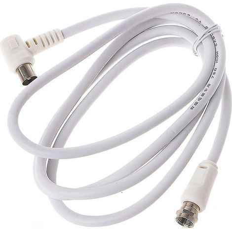 Câble coaxial blanc 9,5 mm, connecteur mâle à 90° vers connecteur F mâle, pour antenne TV satellite (1/4)