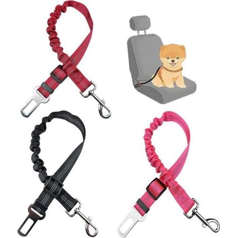 Ceinture Chien Voiture - 3 Pièces - Réglable - Absorption - Noir (1/4)