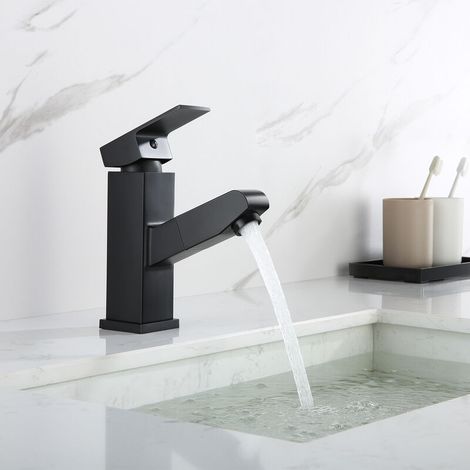 Mitigeur de lavabo, montage sur plage, mitigeur en laiton noir pour salle de bain, mitigeur de haute qualité avec douchette extractible, installation facile pour la cuisine (1/5)