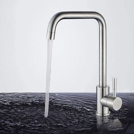 Robinet Évier - Bec Pivotant 360° - En Acier Inoxydable Brossé - Anti-Empreinte - Avec Mousseur ABS - Pour Évier Cuisine Double - 1 Pièce (1/5)