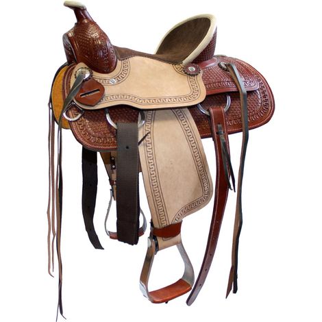Sella Natowa da lavoro in cuoio rovesciato con seggio scamosciato e decorazione a Basket e border: 16", Marrone 04