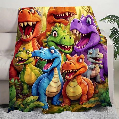 Couverture En Flanelle - Dinosaures - Imprimé Numérique Haute Définition - Pour Lit Canapé Voyage - 150 × 100 cm - 1 Pièce (1/5)