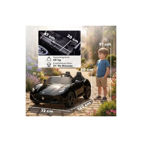 Voiture électrique enfant Maserati noire 2 places 12 V avec télécommande, éclairage LED et musique pour jardin, parc et terrasse (1/5)