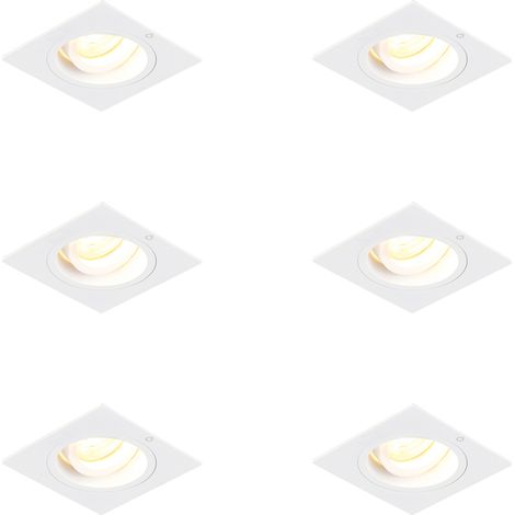 Set of 6 Recessed Spotlights Square White Rotatable and Tiltable - Chuck