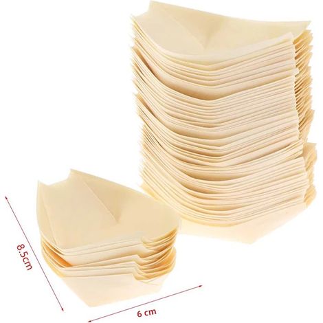 50 Pièces : assiettes en bois jetables pour sushis, salades et desserts, bols en pin, vaisselle de service alimentaire écologique 3IN. (1/5)