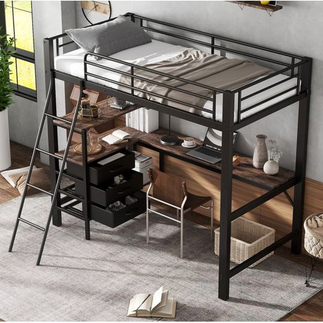 Bett Schlafbett Stauraum 90x200 Metall Holz OKMYHOME (1/5)