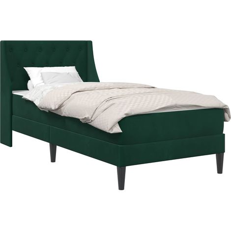 Bed Frame with Mattress Dark Green 100 x 200 cm Velvet vidaXL