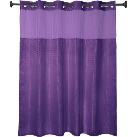 Rideau de douche avec anneaux et motif gaufré transparent, double couche imperméable pour la maison et la salle de bain, 180x188cm, violet (1/2)